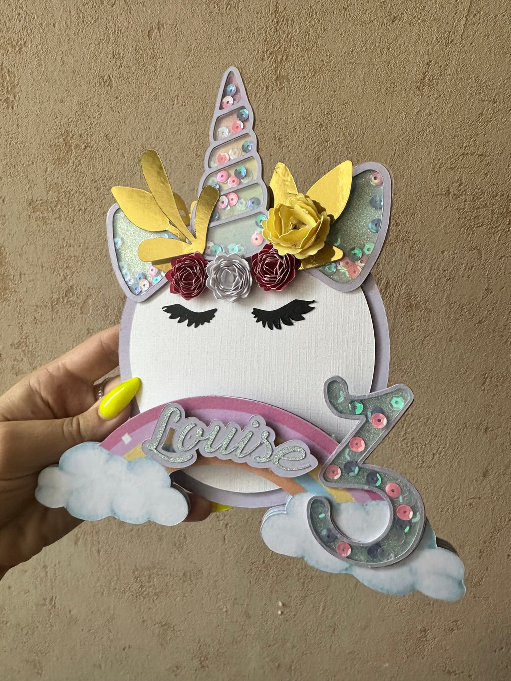 Cake Topper Licorne personnalisé – Décoration gâteau anniversaire