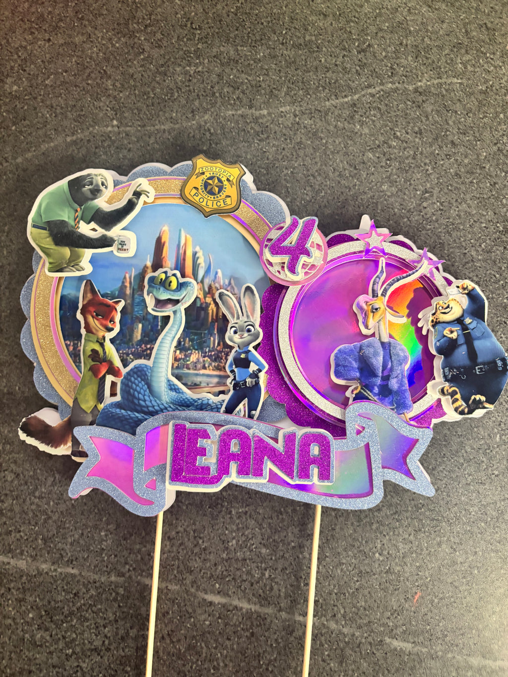 Cake Topper Zootopie personnalisé – Décoration gâteau anniversaire
