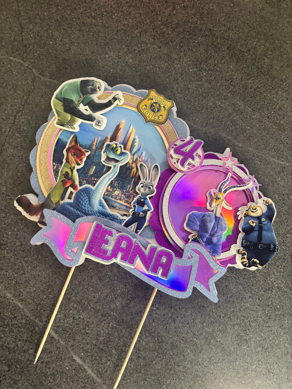 Cake Topper Zootopie personnalisé – Décoration gâteau anniversaire