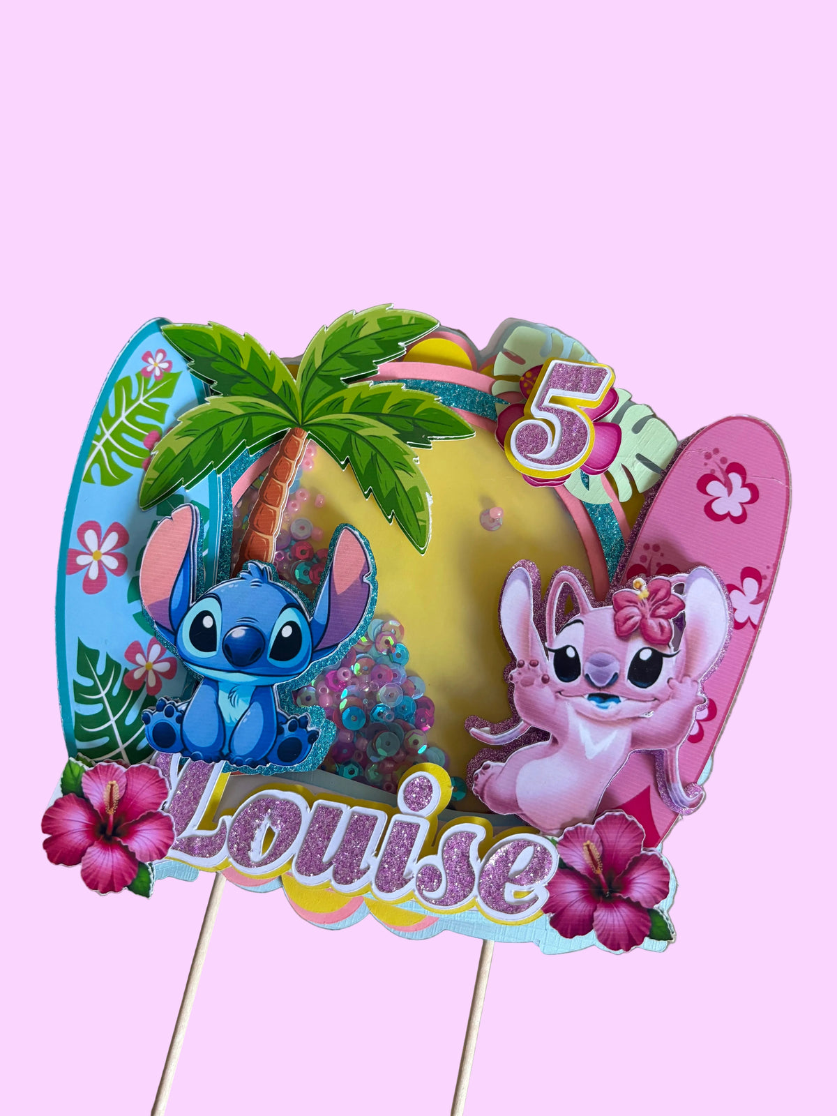 Cake Topper Stitch et Angel personnalisé – Décoration gâteau anniversaire