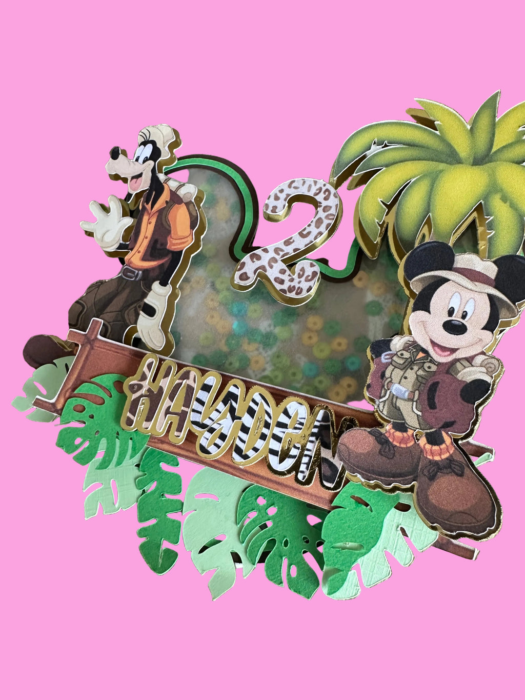 Cake Topper Mickey Safari personnalisé – Décoration gâteau anniversaire