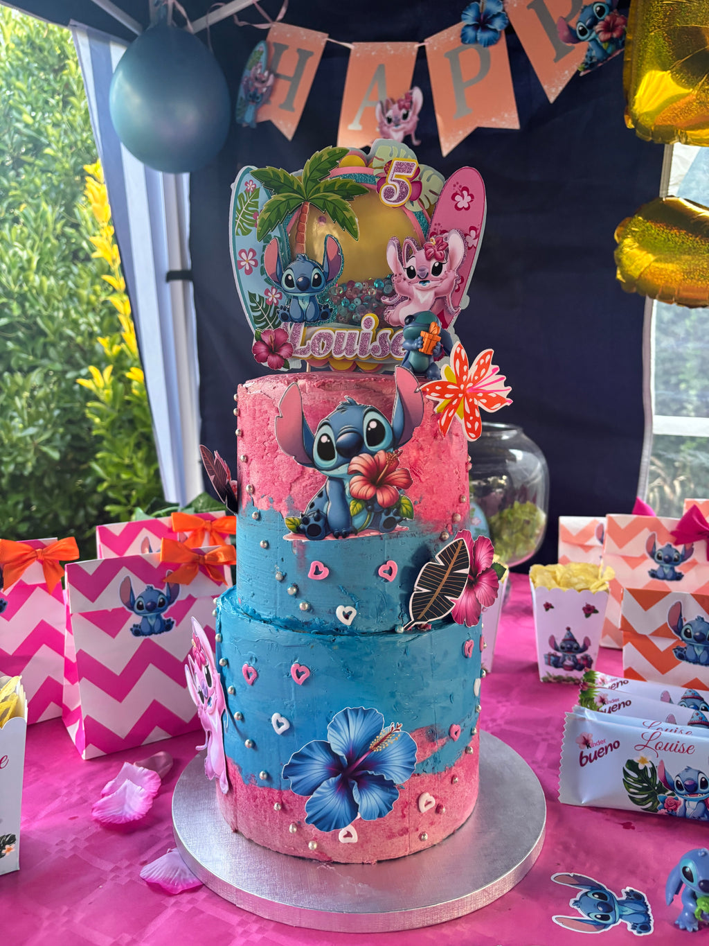 Cake Topper Stitch et Angel personnalisé – Décoration gâteau anniversaire