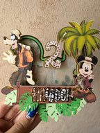 Cake Topper Mickey Safari personnalisé – Décoration gâteau anniversaire