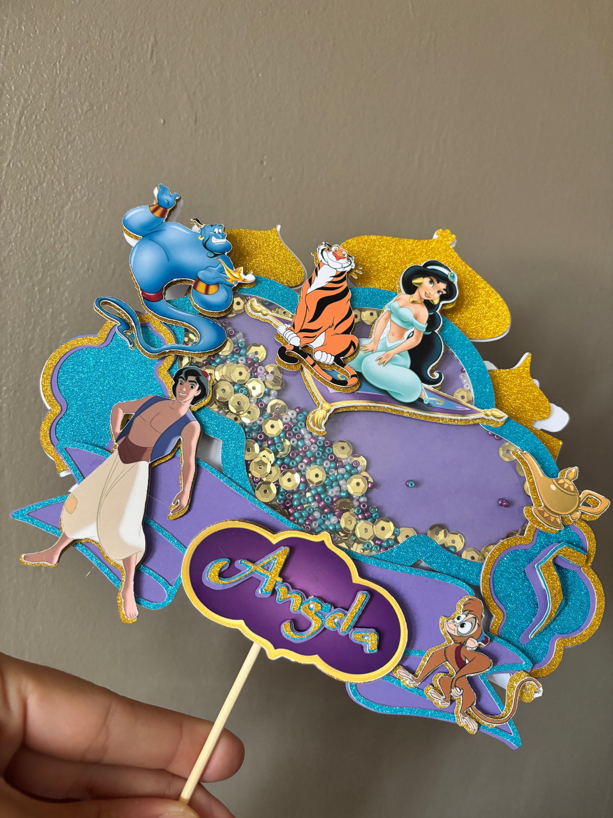Cake Topper Jasmine et Aladdin personnalisé – Décoration gâteau anniversaire